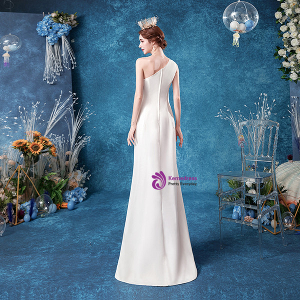 In Stock:Ship in 48 Hours White One Shoulder Wedding Dress