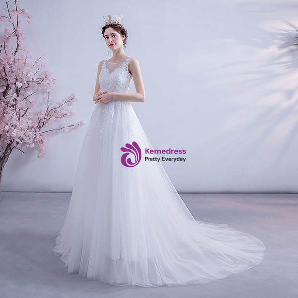 In Stock:Ship in 48 Hours White Tulle Appliques Pleats Wedding Dress