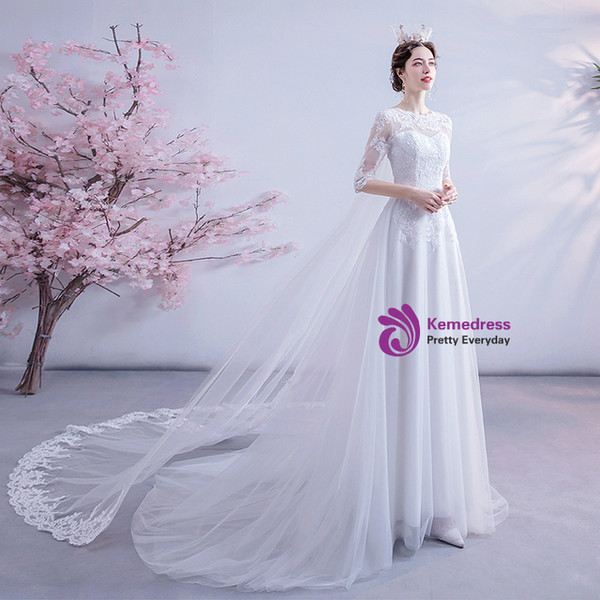 In Stock:Ship in 48 Hours White Tulle Lace Short Sleeve Wedding Dress