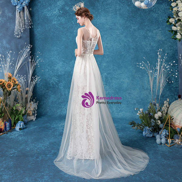 In Stock:Ship in 48 Hours Illusion White Lace Wedding Dress