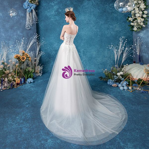In Stock:Ship in 48 Hours White Strapless Appliques Wedding Dress