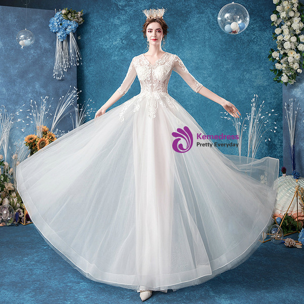 In Stock:Ship in 48 Hours White Tulle V-neck Wedding Dress