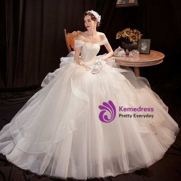 In Stock:Ship in 48 Hours White Sequins Tulle Wedding Dress