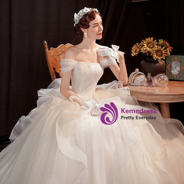 In Stock:Ship in 48 Hours White Sequins Tulle Wedding Dress