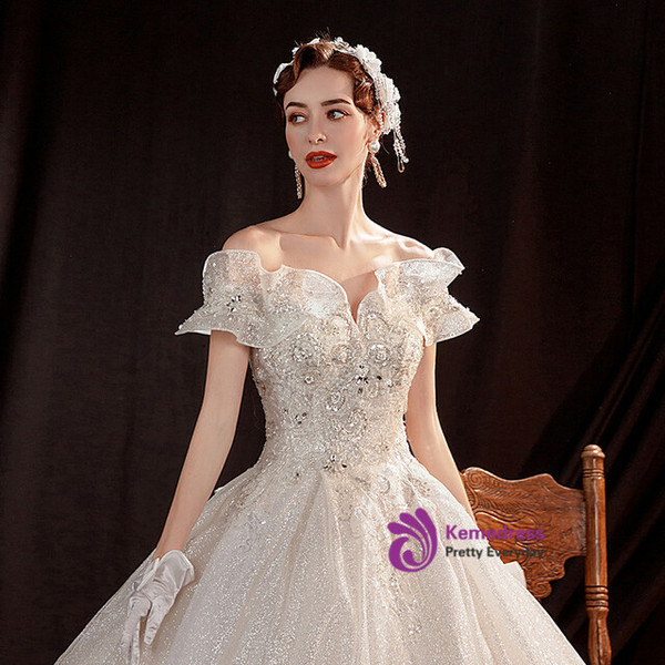 In Stock:Ship in 48 Hours White Sequins Beading Wedding Dress