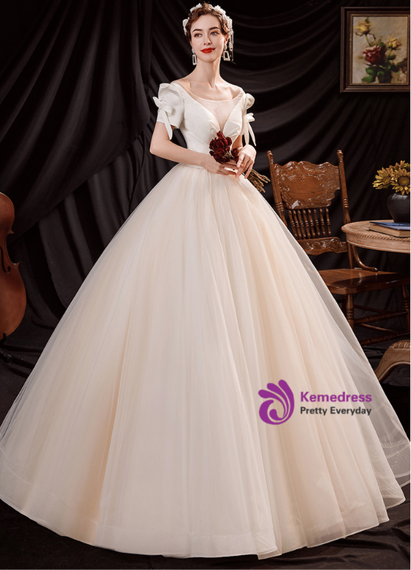 In Stock:Ship in 48 Hours Ball Gown Tulle Short Sleeve Wedding Dress
