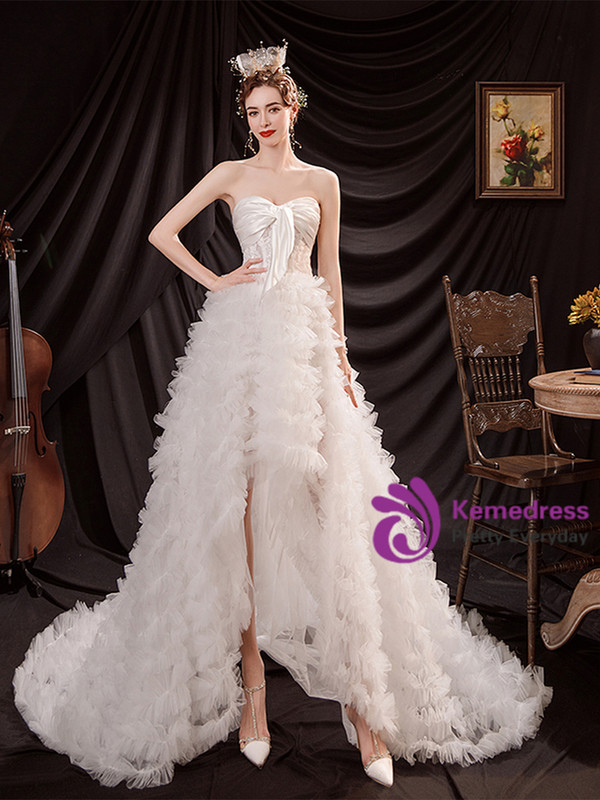 White Tulle Hi Lo Sweetheart Wedding Dress