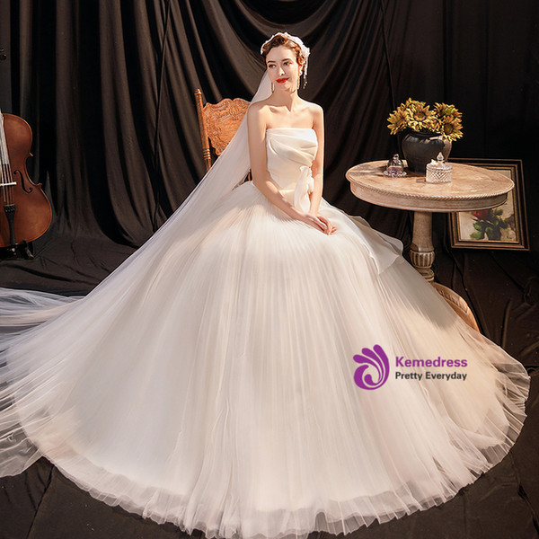 In Stock:Ship in 48 Hours Ball Gown White Tulle Long Wedding Dress