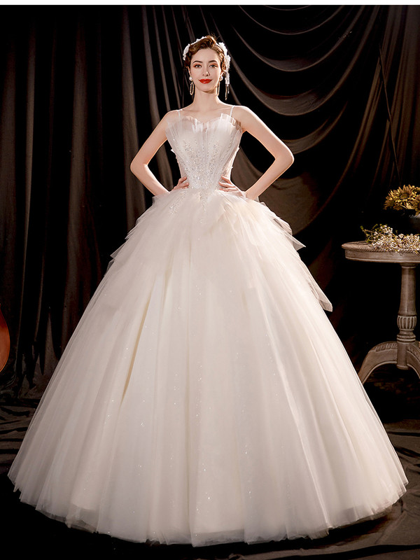 In Stock:Ship in 48 Hours White Tulle Sequins Wedding Dress