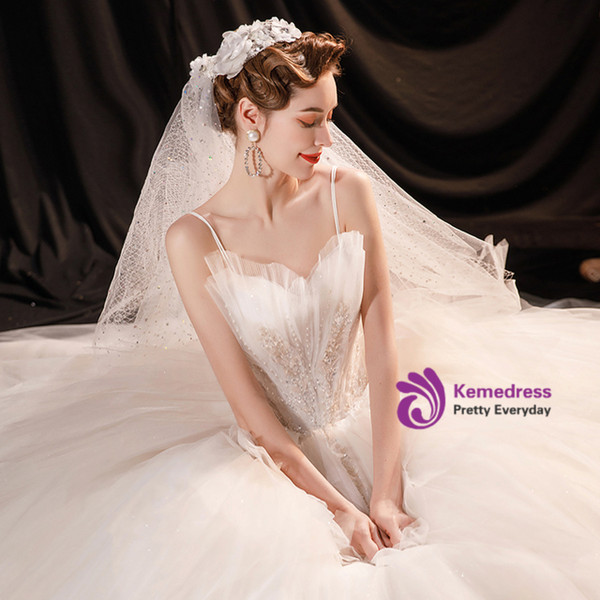 In Stock:Ship in 48 Hours White Tulle Sequins Wedding Dress