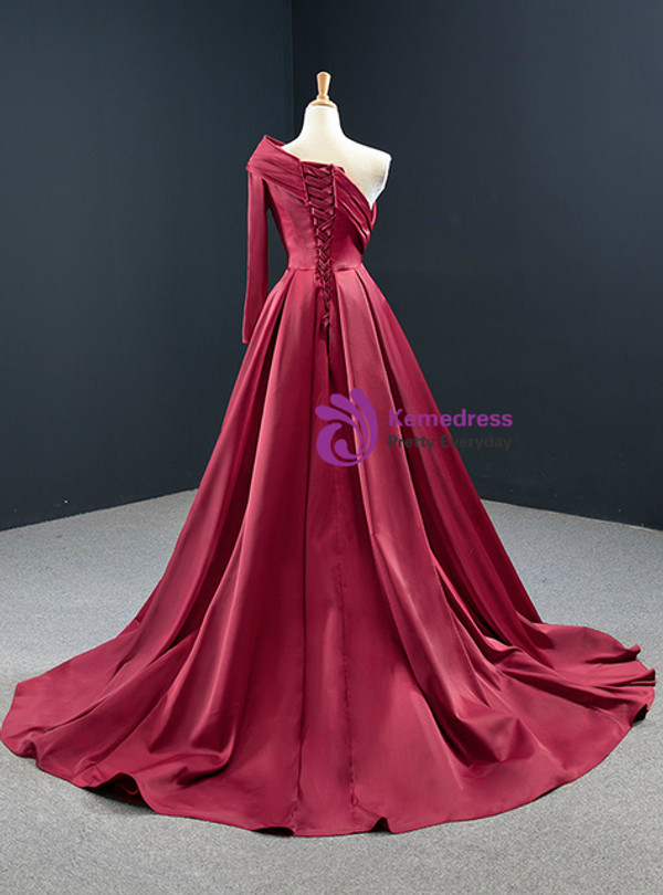 Burgundy Mermaid Satin Prom Dress With Split