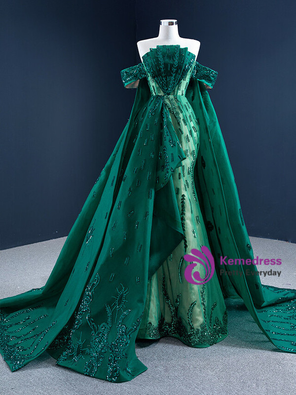  Green Mermaid Sequins Off the Shoulder Prom Dress