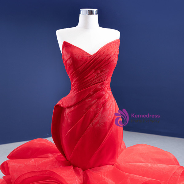 Sexy Red Mermaid Organza Pleats Prom Dress