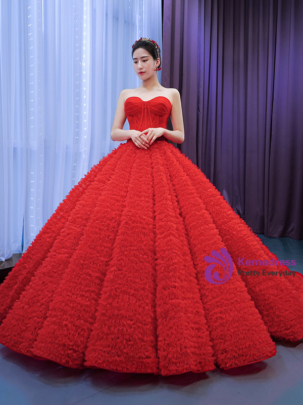 Luxury Red Tulle Sweetheart Pleats Prom Dress