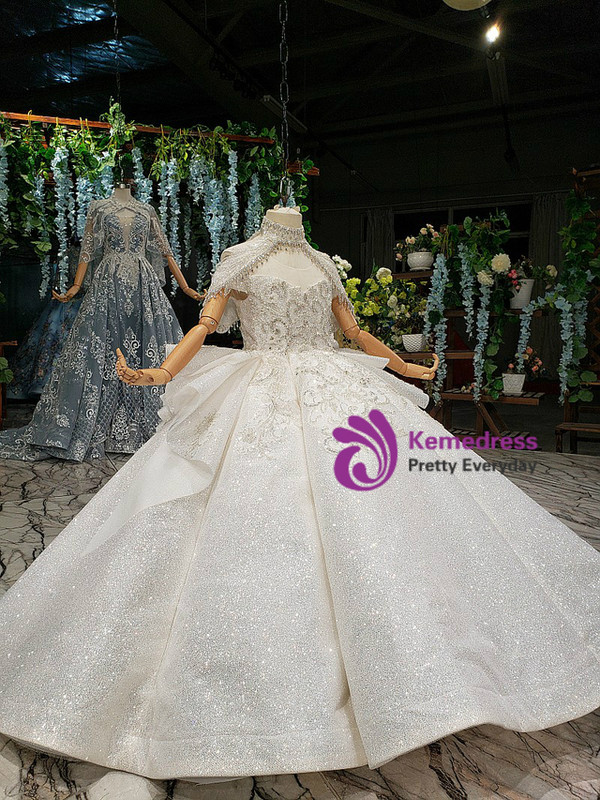 White Ball Gown Sequins Beading Crystal Flower Girl Dress