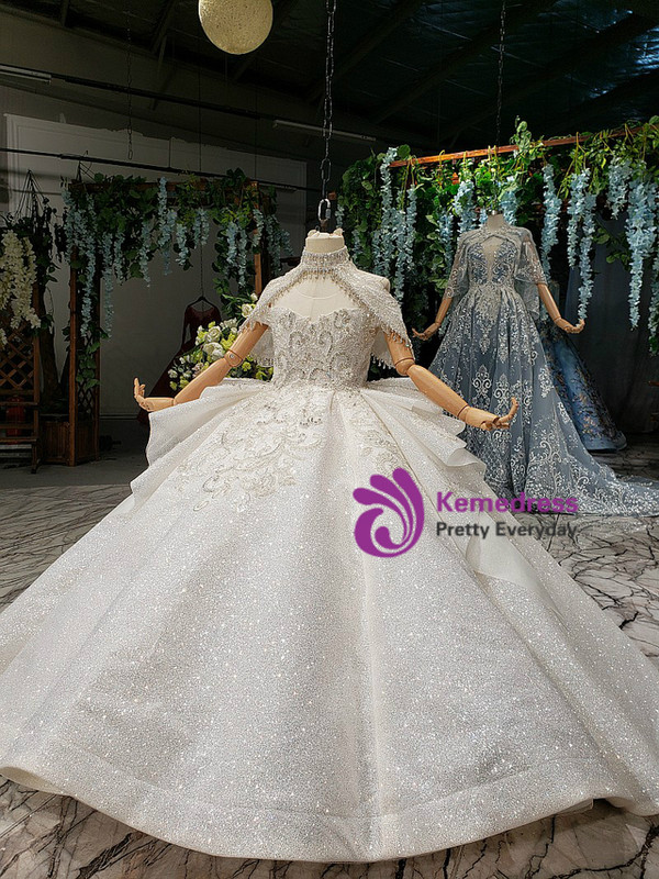 White Ball Gown Sequins Beading Crystal Flower Girl Dress