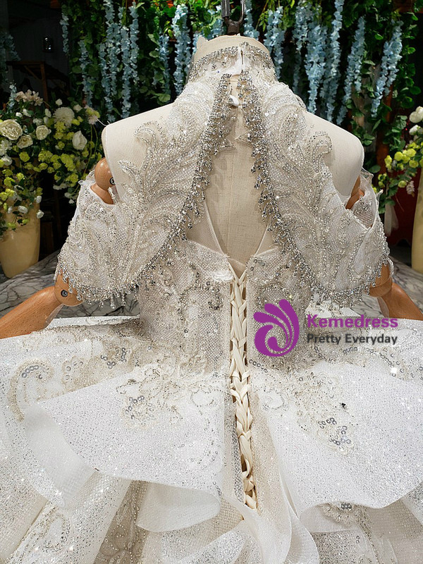 White Ball Gown Sequins Beading Crystal Flower Girl Dress