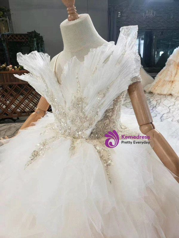 Ball Gown Tulle Sequins Spaghetti Straps Flower Girl Dress