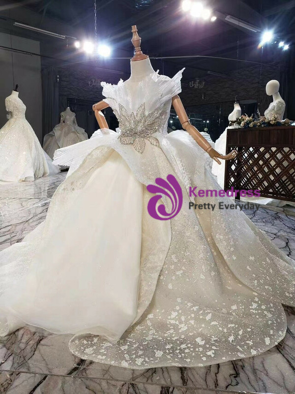 Ivory Tulle Sequins Backless Beading Flower Girl Dress