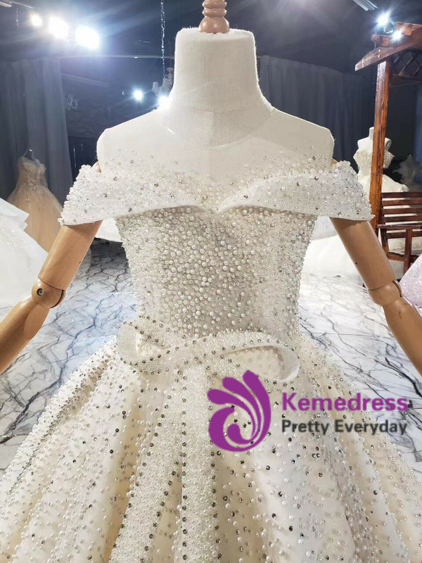 Champagne Tulle Scoop Pearls Flower Girls Dress