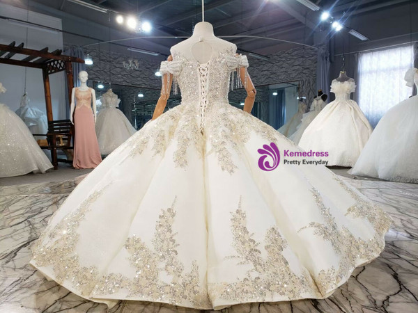 Champagne Tulle Sequins Appliques Beading Flower Girl Dress