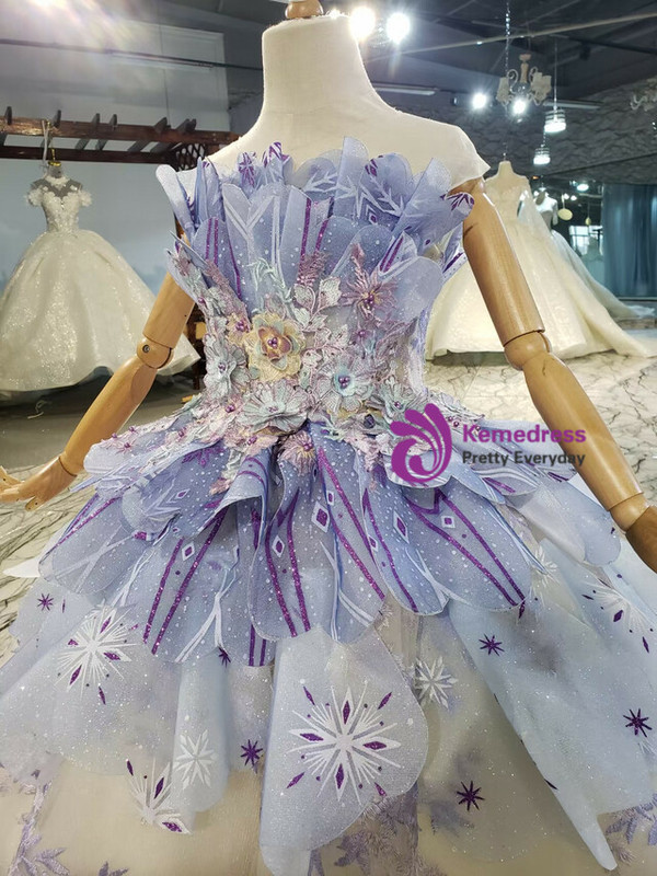 Purple Tulle Embroidery Appliques Flower Girl Dress