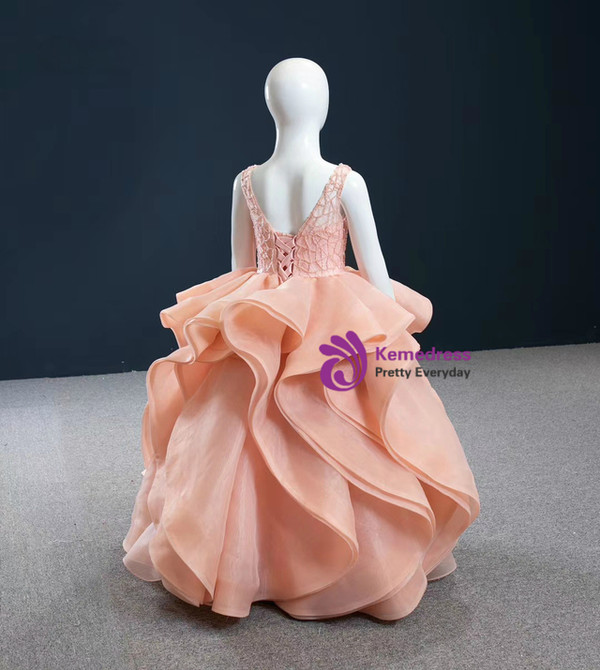 Orange Beading Sleeveless Organza Flower Girl Dress