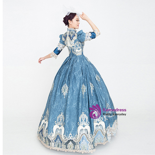 Blue Lace High neck Short Sleeve Victorian Antonietta Dress