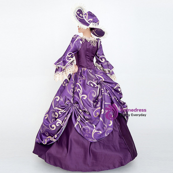 Purple Satin Lace Long Sleeve Baroque Victorian Dress