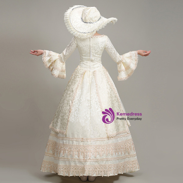 Ball Gown Square Lace Long Sleeve Pearls Rococo Baroque Dress