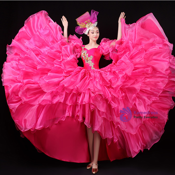 Fuchsia Organza Appliques Rococo Baroque Dress