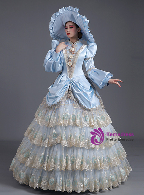 Lace Satin Long Sleeve Appliques Baroque Victorian Dress