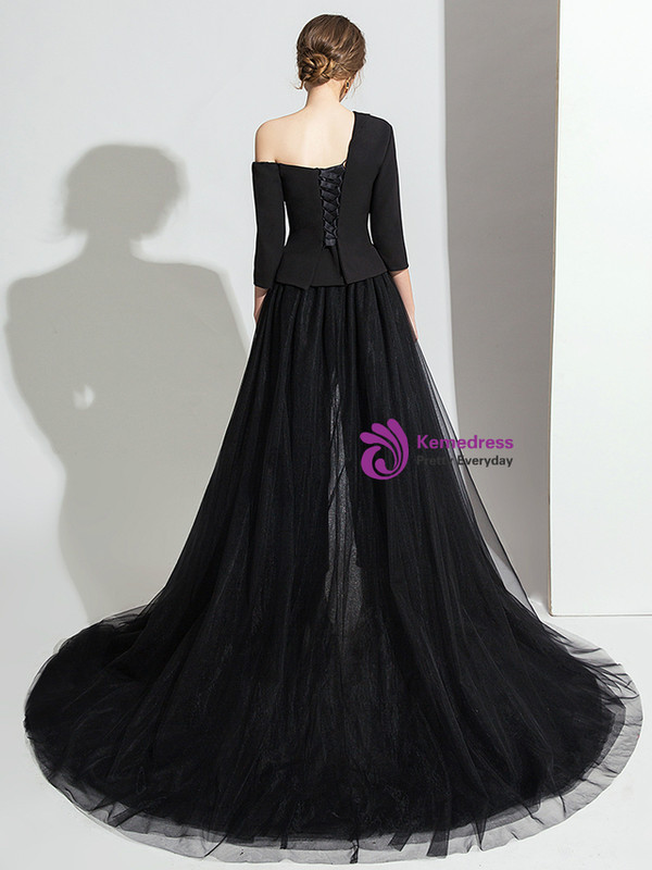 Black Satin Tulle Trouser Skirt Party Suit