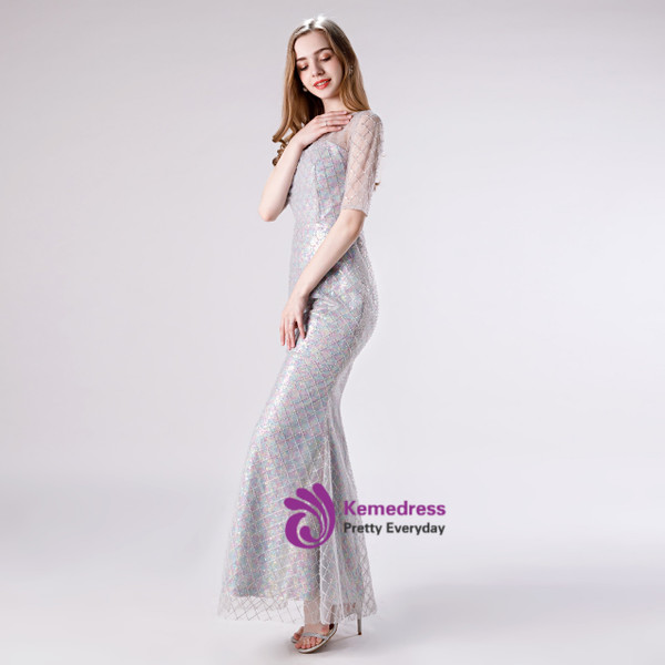 Sexy Gray Mermaid Tulle Sequins Prom Dress