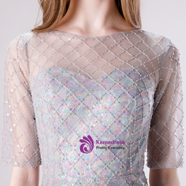 Sexy Gray Mermaid Tulle Sequins Prom Dress