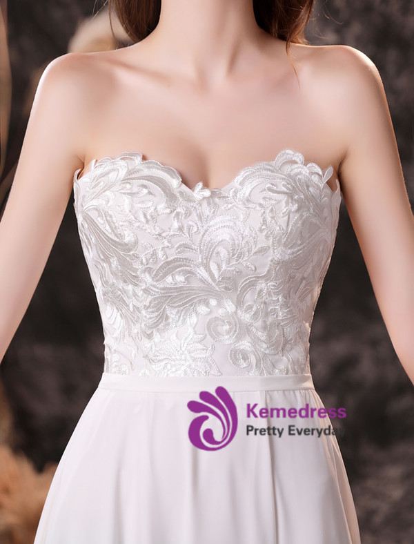 White Chiffon Sweetheart Lace Long Prom Dress