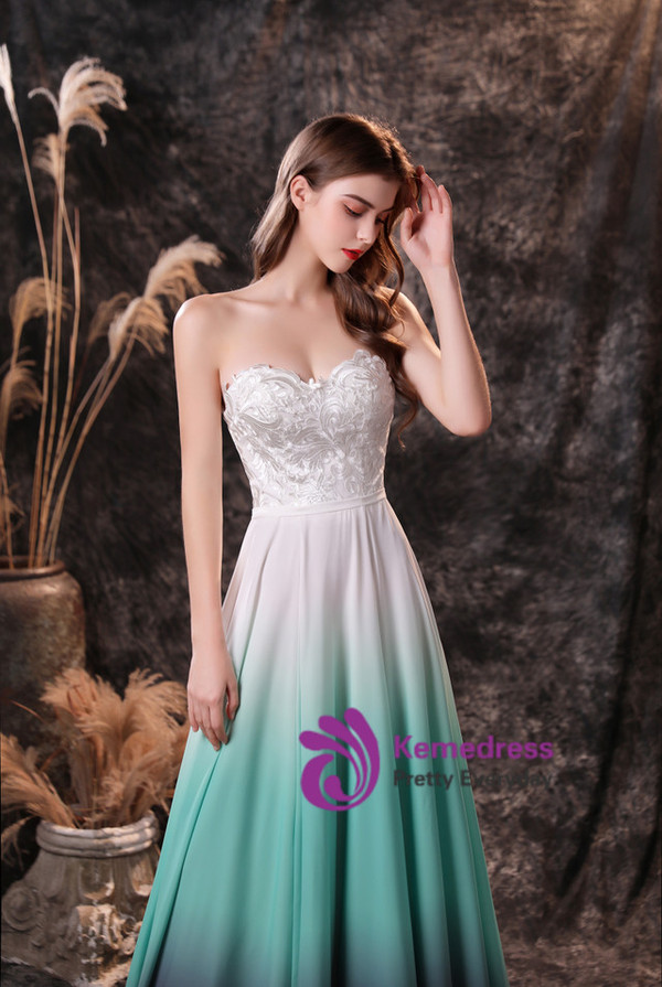 White Chiffon Sweetheart Lace Long Prom Dress