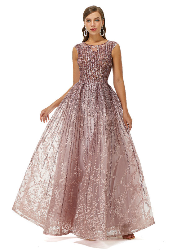 Pink Tulle Lace Beading Sleeveless Prom Dress