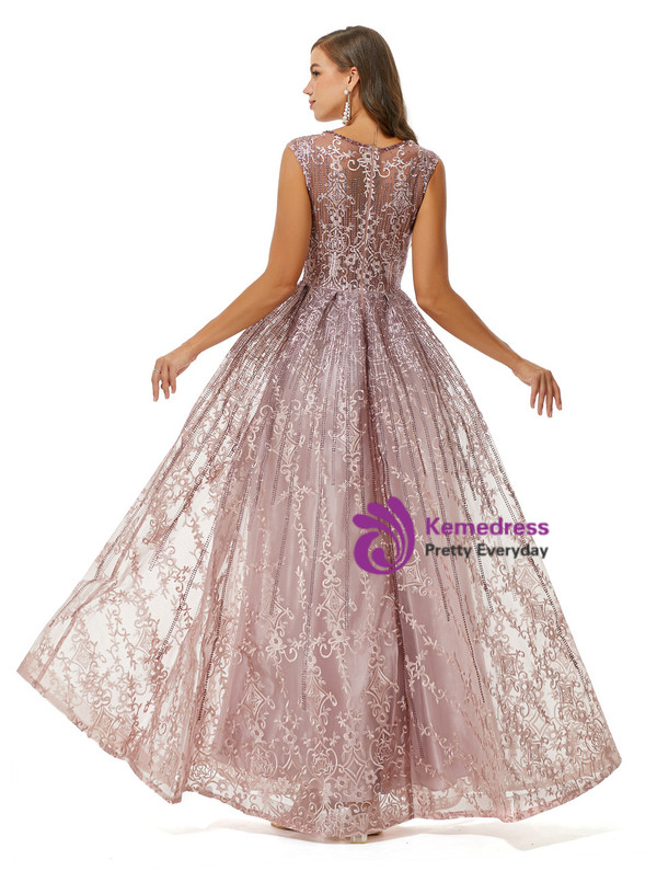 Pink Tulle Lace Beading Sleeveless Prom Dress