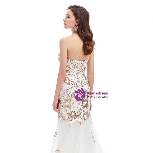 White Mermaid Tulle Sweetheart Sequins Prom Dress