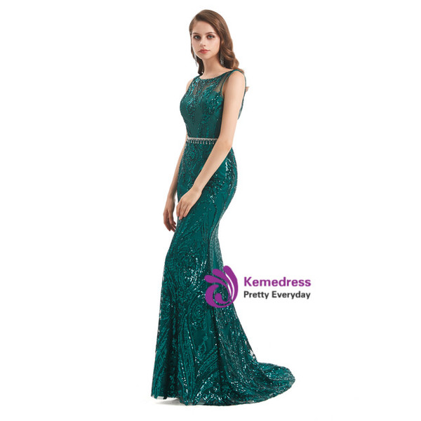 Green Mermaid Open Back Sleeveless Beading Prom Dress
