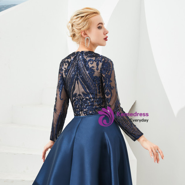 Dreamy Navy Blue Mermaid Sequins Prom Dress With Removable Train
