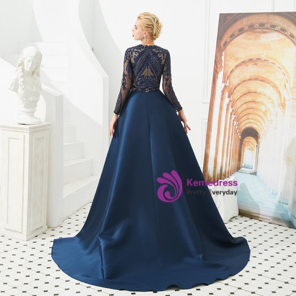 Dreamy Navy Blue Mermaid Sequins Prom Dress With Removable Train