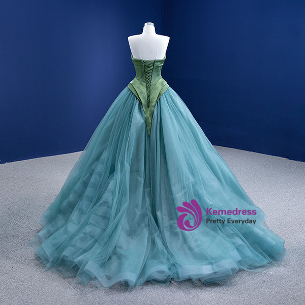 Green Satin Tulle Sweetheart Sleeveless Prom Dress