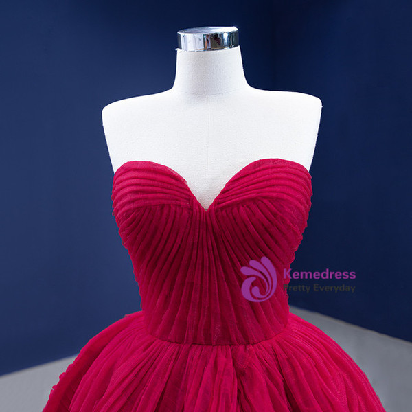 Fairy Tale Burgundy Tulle Sweetheart Pleats Prom Dress