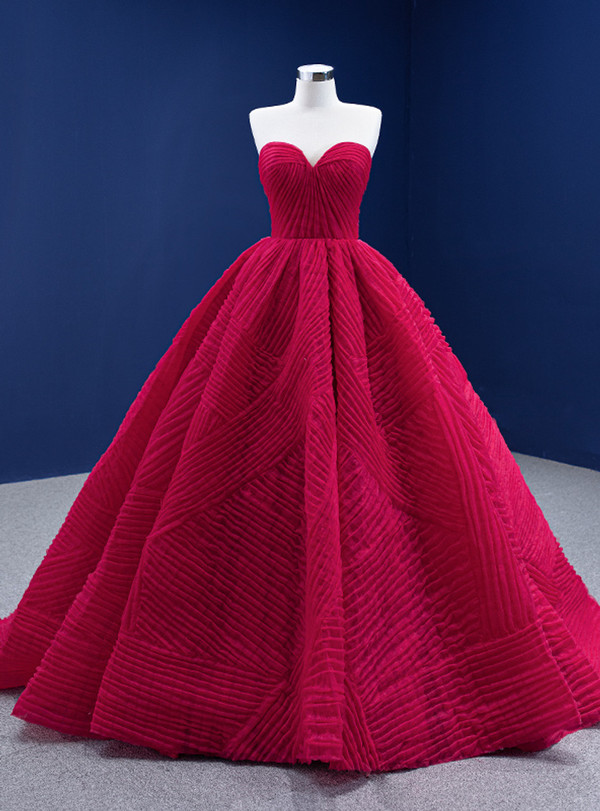 Fairy Tale Burgundy Tulle Sweetheart Pleats Prom Dress