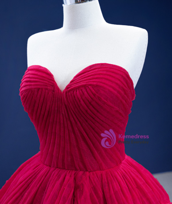 Fairy Tale Burgundy Tulle Sweetheart Pleats Prom Dress