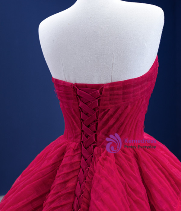 Fairy Tale Burgundy Tulle Sweetheart Pleats Prom Dress