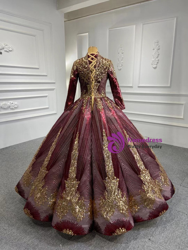 Long Sleeve High Neck Sequins Prom Dress