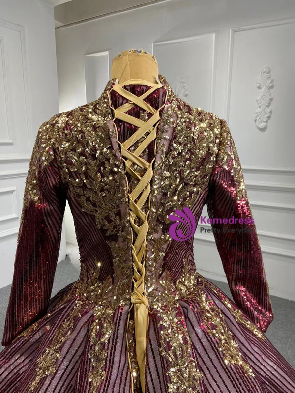 Long Sleeve High Neck Sequins Prom Dress